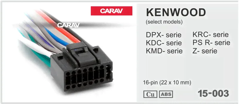 CARAV 15-003 ISO-переходник для Kenwood DPX-; KDC-; KMD-; KRC-; PS-; Z-series / JVC KD-; KS-series 16-pin(22x10mm)